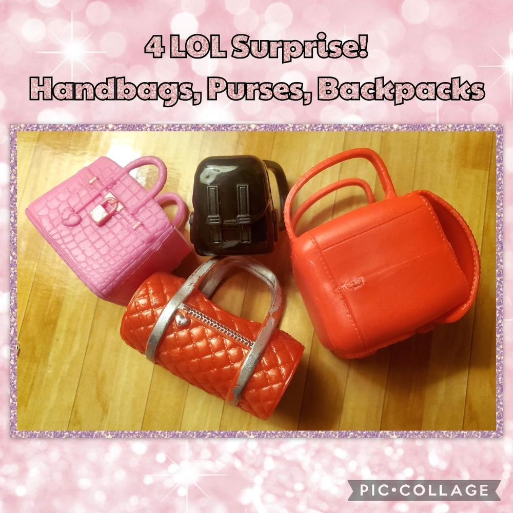 LOL Surprise Set of 4 Plastic Doll Accessories: Purse Duffel Handbags Backpacks